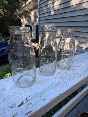 Set of 3 Vintage Glass Milk Bottles With Embossed Cow Country Farmhouse